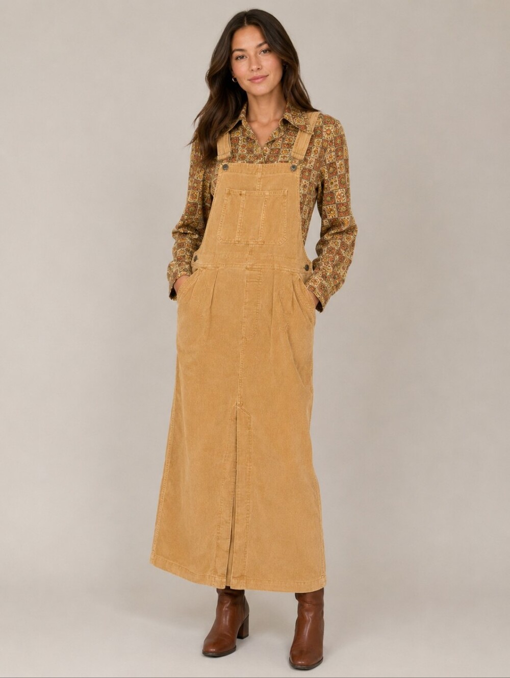 We the Free Mustard Yellow Corduroy Holly Skirtall Overall Dress Medium Boho